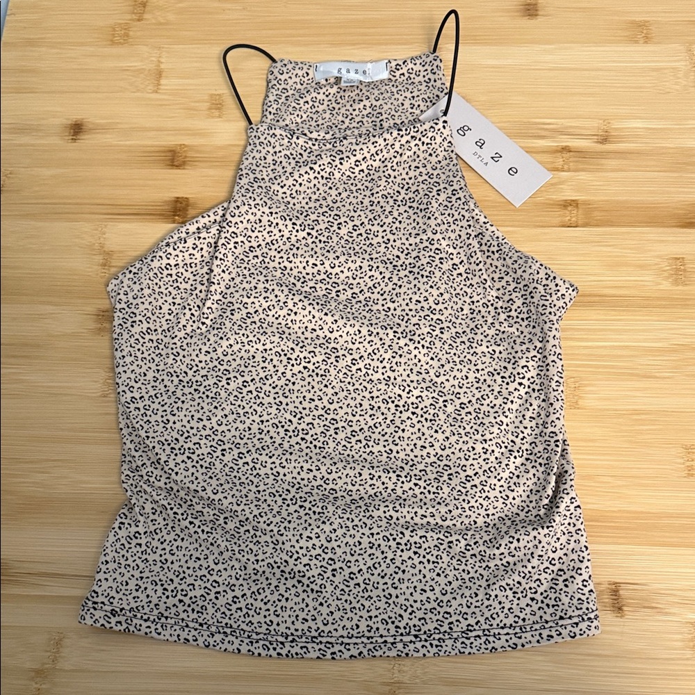 Gaze Size Extra Small Women's Teen Girl Beige and Black Print Top NEW NWT